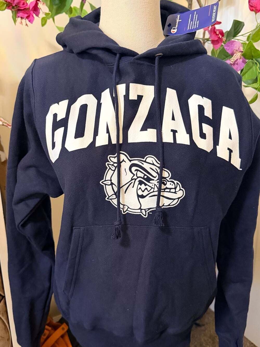 Champion Gonzaga Bulldogs Reverse Weave Hoodie Size XS Navy Blue